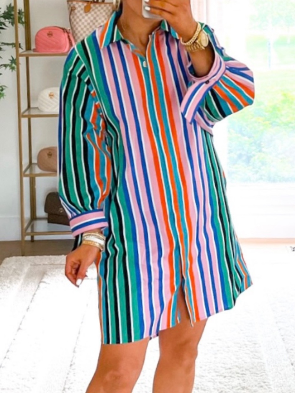 Scoop Multicolor Striped Button-Down Shirt Dress size M 8-10